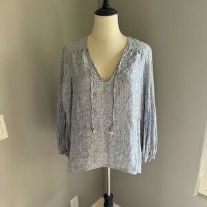 Maeve by Anthropologie Linen Striped Shirt - Navy/White - Small